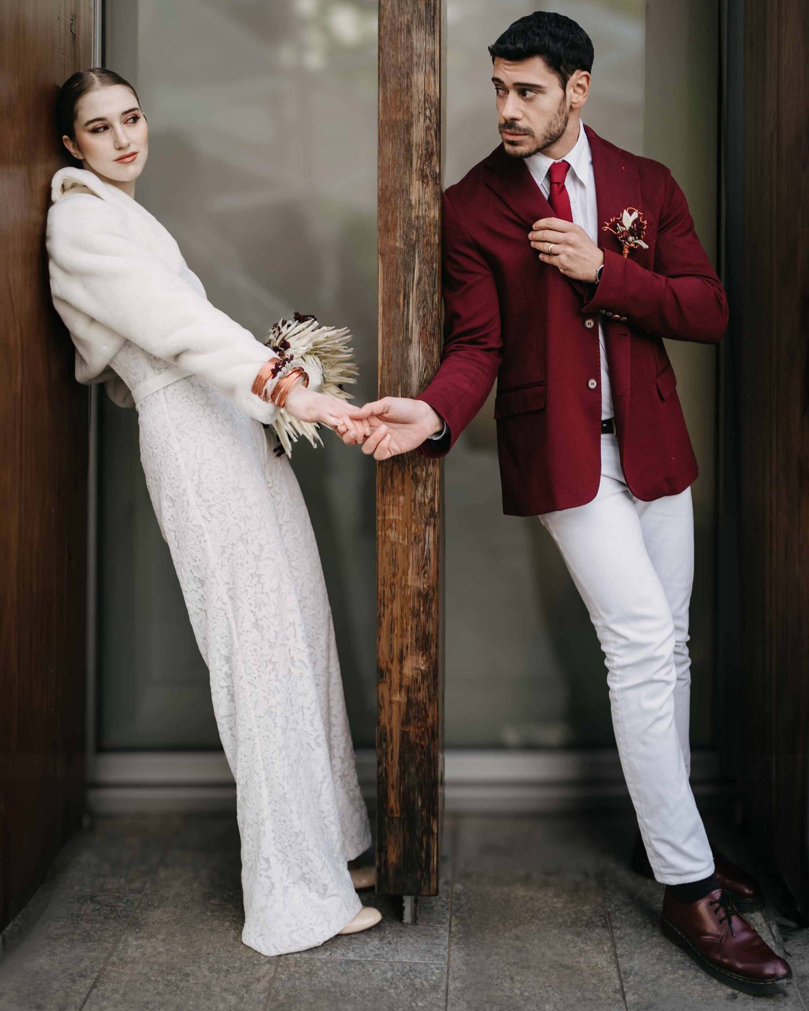 couple during an engagement shoot posing elegantly in editorial style