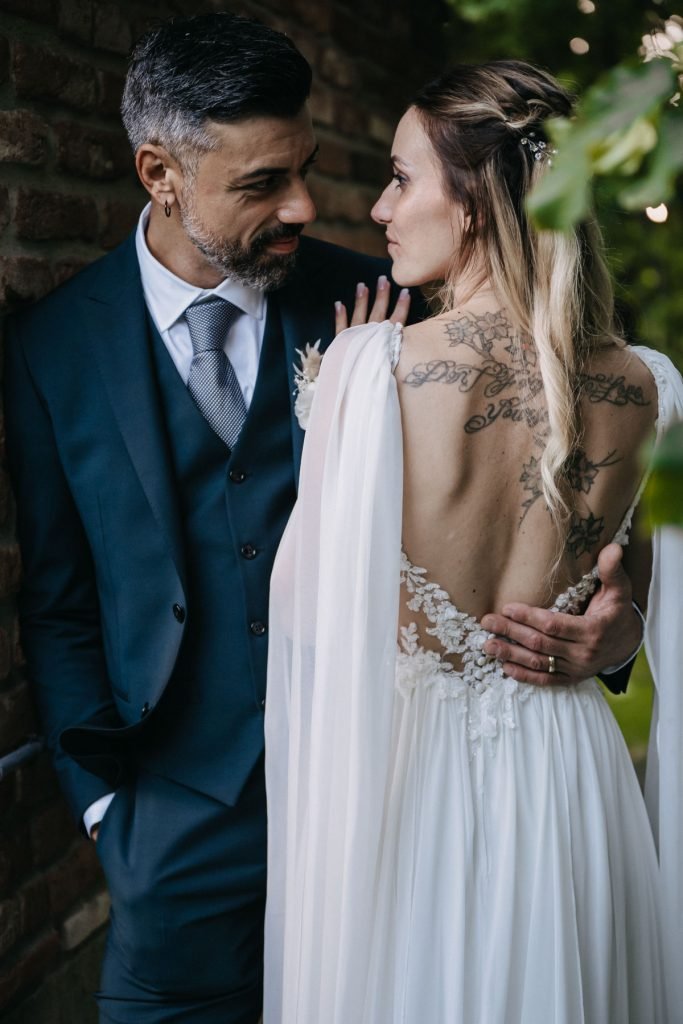 married couple romantic and intimate gaze elegant pose